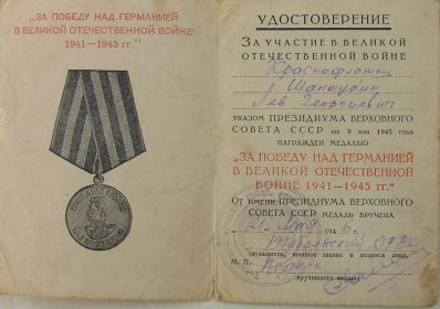 медаль за победу над германией 1941-1945