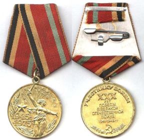 юбилейная медаль «Тридцать лет победы в ВОВ 1941-1945гг.»;