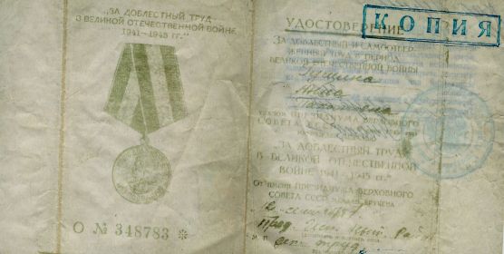 Медаль «За доблестный труд в Великой Отечественной Войне 1941-1945 гг.»