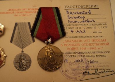 Медаль, двадцать лет победы в Великой Отечественной войне.