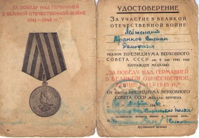 медаль "За Победу над Германией в Великой Отечественной Войне 1941 - 1945 гг."