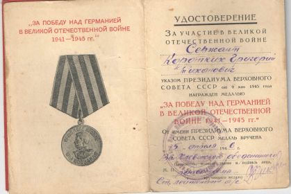 медаль за победу над Германией в ВОВ 1941-1945