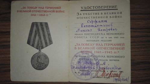 медаль за победу над Германией в ВОВ 1941-1945