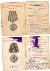 медаль "За оборону советского Заполярья", "За победу над Германией"