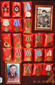 Орден красной звезды, "Отечественной войны" II степени, медалями "За отвагу", "За боевые заслуги", "За освобождение Праги", "За победу над Германией"