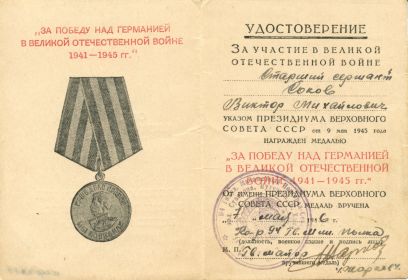 Медаль «За победу над Германией в Великой Отечественной Войне 1941-1945 гг.»