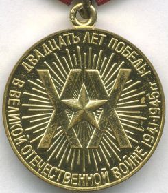 Медаль, двадцать лет победы в Великой Отечественной войне.