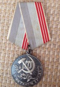 Медаль  "Ветеран труда" 25.05.1977г.