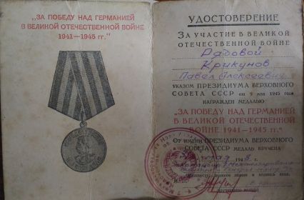 Медаль «За победу над Германией в Великой Отечественной Войне 1941 - 1945»