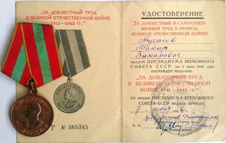 Медаль "За доблестный труд в Великой Отечественной войне 1941-1945 гг"