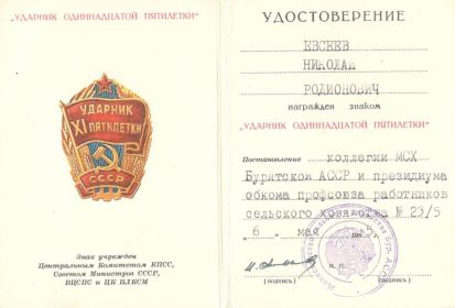 Знак "Ударник 11 пятилетки"