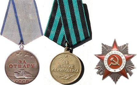медаль за отвагу, медаль за взятие Кенигсберга, орден отечественной войны II спенени