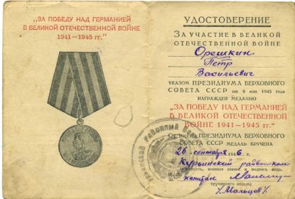 Медаль "За победу над Германией в ВОВ 1941-1945 гг