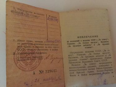 Медаль "За отвагу". Приказ № 51/Н от 04.05.1945 г.