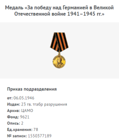 Медаль «За победу над Германией в ВОВ 1941–1945 гг.»