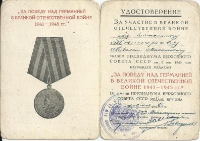 Медаль «За победу над Германией в Великой Отечественной войне 1941–1945 гг.»