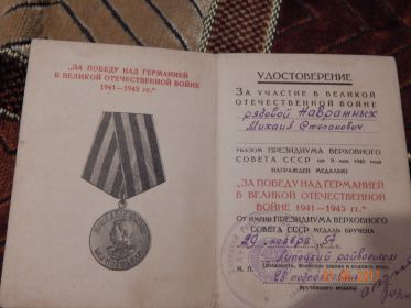 ЗА ПОБЕДУ НАД ГЕРМАНИЕЙ В ВОВ 1941-1945г.г.