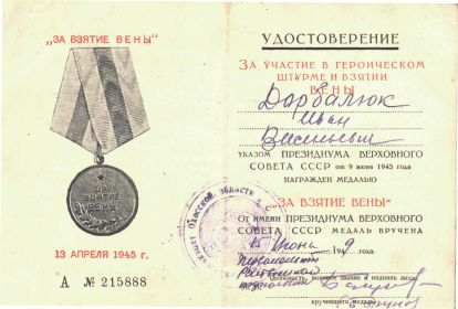 медаль "За взятие Вены"