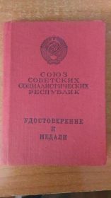 Удостоверение к Медали за Отвагу. Медали нет. Только удостоверение.