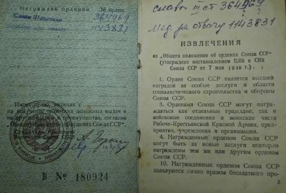 Медаль за отвагу, орден славы 3 ст.