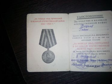 Медаль за победу над германией в Великой Отечественной Войне 1941-1945 гг"