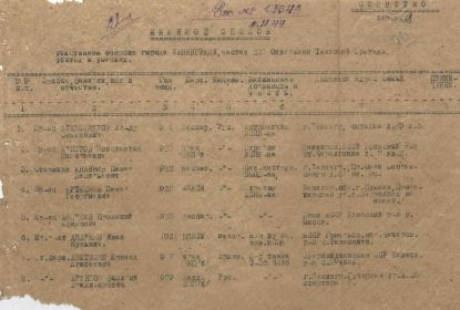 1-я страница акта о награждении медалью "За оборону Ленинграда"