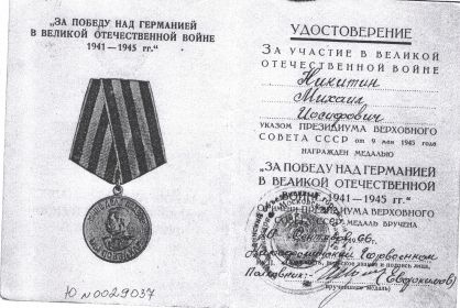 медаль "За победу над Германией в ВОВ 1941-1945 гг."