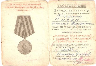 медаль за Победу над Германией в Великой Отечественной Войне 1941-1945 года