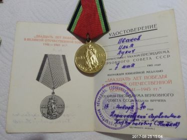 Юбилейная медаль "Двадцать лет Победы в Великой Отечественной войне 1941-1945 гг." (А № 4667469)