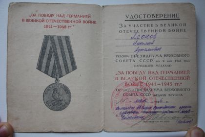 медаль "За Победу над Германией в Великой Отечественной Войне 1941 - 1945 гг."