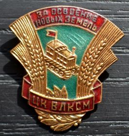 Значок ВЛКСМ "За освоение целинных земель"
