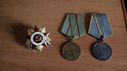 Орден ВОВ I степени (первый тип),за боевые заслуги,за оборону Сталинграда,за победу над Германией.