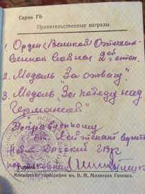 Орден Великой Отечественной Войны 2 степени, Медаль "За Отвагу", Медаль "За победу над Германией"