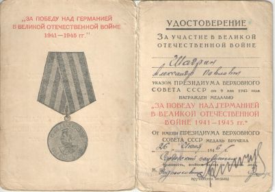 Медаль за Победу над Германией в Великой Отечественной Войне 1941-1945 гг.