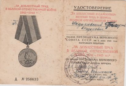 За доблестный труд в Великой Отечественной войне 1941-1945 гг.