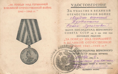 Медаль За победу над Германией в ВОВ 1941-1945