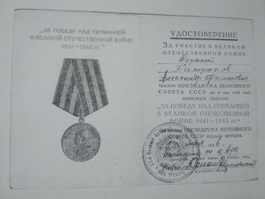 медаль за победу над Германией в Великой Отечественной войне 1941-1945