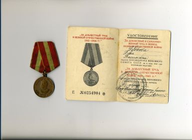 Медаль "За доблестный и самоотверженный труд в период Великой Отечественной войны 1941-1945 гг." от 6 июня 1945 года