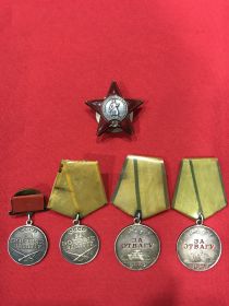 Медаль «За боевые заслуги» № 139144 пр. № 4/н от 25.01.1943; Медаль «За боевые заслуги» № 829500 пр. № 10/н от 25.01.1944; Медаль «За отвагу» № 1601653 пр. № 3/...