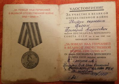 Медаль "За Победу над Германией в Великой Отечественной войне 1941-1945гг."