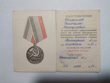 Медаль ,,За доблестный труд в Великой  Отечественной войне 1941-1945гг.,,