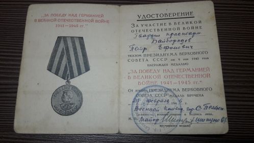 "Медаль за победу над Германией в Великой Отечественной Войне. 1941 - 1945 гг."