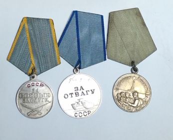Медаль "За боевые заслуги",медаль "За отвагу", медаль "За оборону Ленинграда"