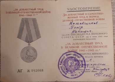 За доблесный труд в Великой Отечественной войне 1941-1945 гг.