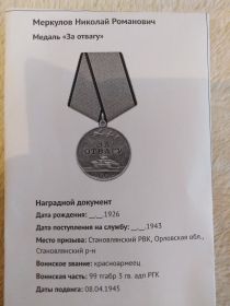 Медаль "За Отвагу", "За взятие Кенигсберга", "За Победу над Германией", "За Победу над Японией"