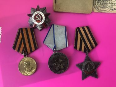 Орден красной звезды , Медаль за отвагу , За победой над Германией,  Орден Отечественной Войны 1 степени