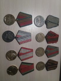 медаль за освобождение Варшавы; медаль за взятие Берлина; медаль за Победу над Германией; медаль за Отвагу.