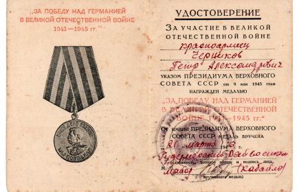 "ЗА ПОБЕДУ НАД ГЕРМАНИЕЙ В ВЕЛИКОЙ ОТЕЧЕСТВЕННОЙ ВОЙНЕ 1941 - 1945 гг"