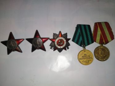 Два Ордена Красной Звезды, медаль за победу над Германией , медаль за взятие Кёнигсберга