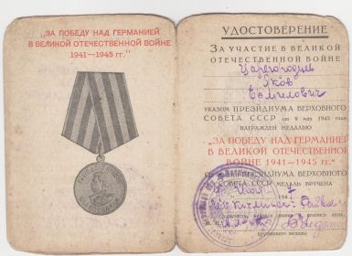 Медаль: "За победу над Германией"
